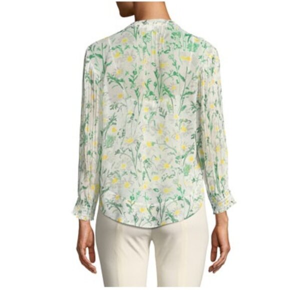 Veronica Beard Walker Pintucked Silk Blouse / Size 8 / White Green Kate Schelter - Picture 3 of 9